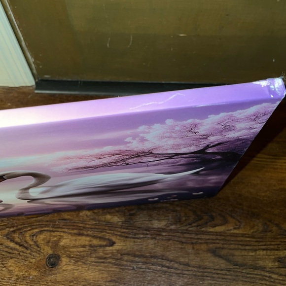 Love Swans Cherry Blossom Pink & Purple Canvas Print Wall Decor - Picture 6 of 8